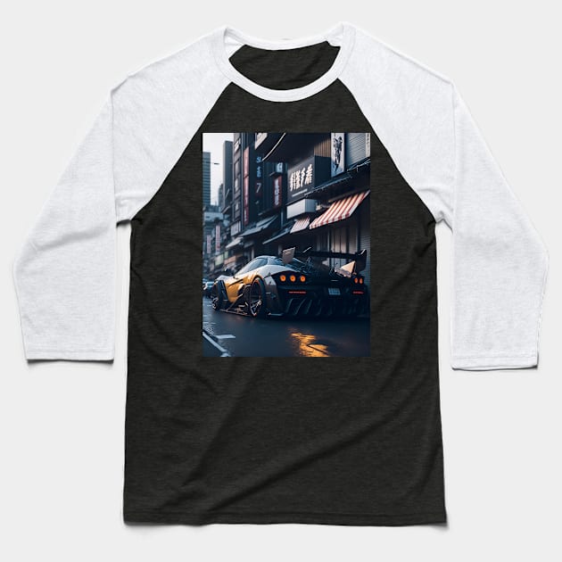 Dark Sports Car in Japanese City Baseball T-Shirt by star trek fanart and more